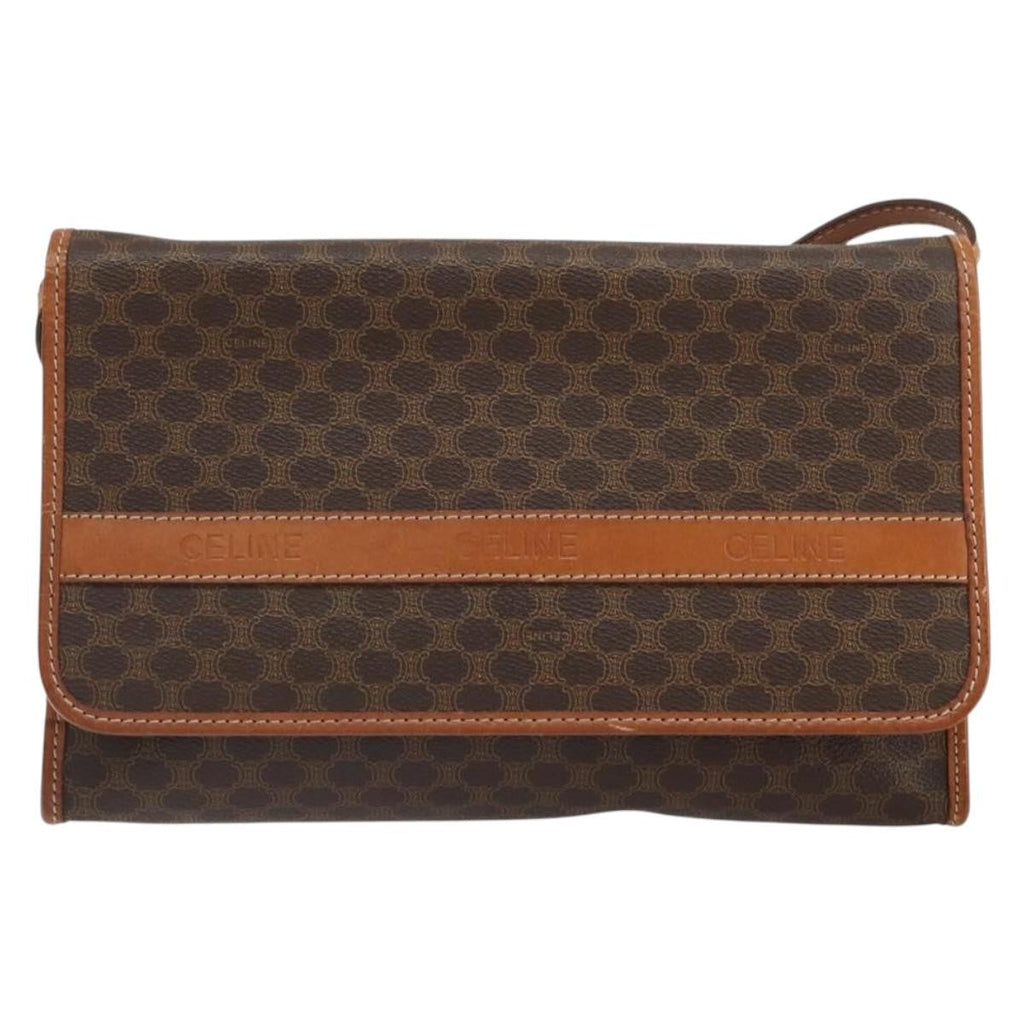 Celine Vintage Macadam Shoulder Bag Canvas And Leather Brown Canvas Shoulder Bag Bag