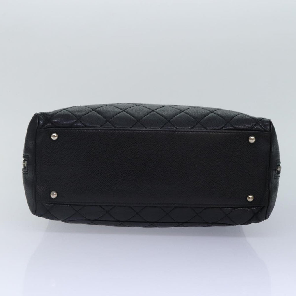 Chanel Vintage Cc Zip Around Bowler Bag Quilted Caviar Black Leather Handbag