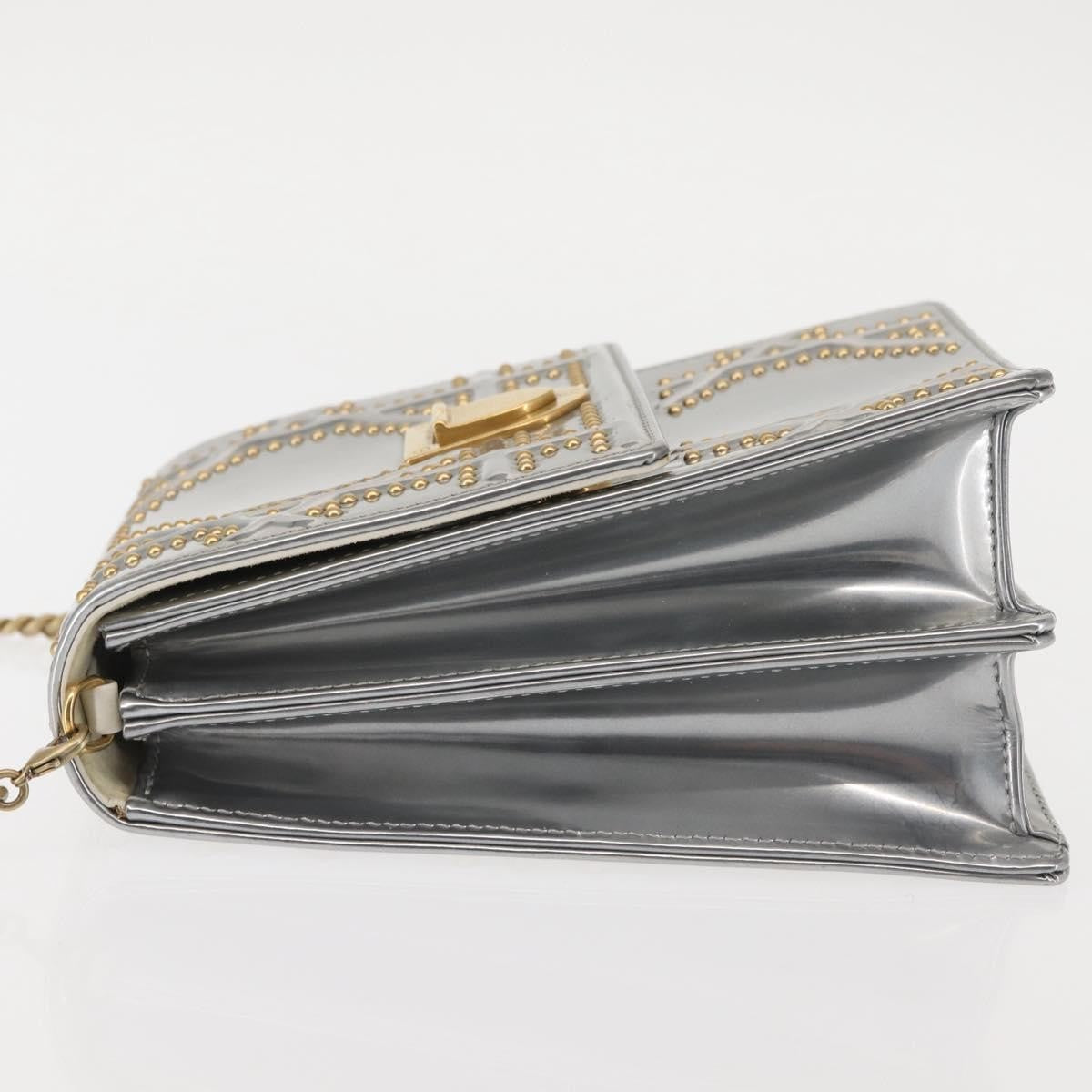 Christian Dior Ultra Matte Diorama Vertical Clutch On Chain Studded Leather Silver Patent_Leather Clutche & Pouche Bag (Pre-Owned)