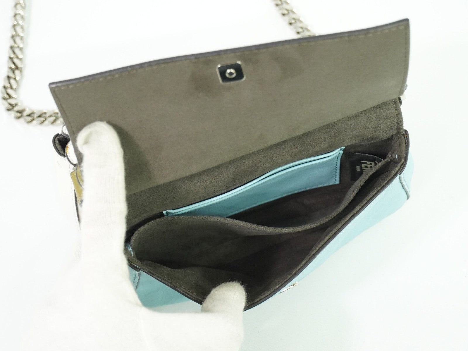 Fendi Double Baguette Embroidered Studded Leather White Leather Shoulder Bag Bag