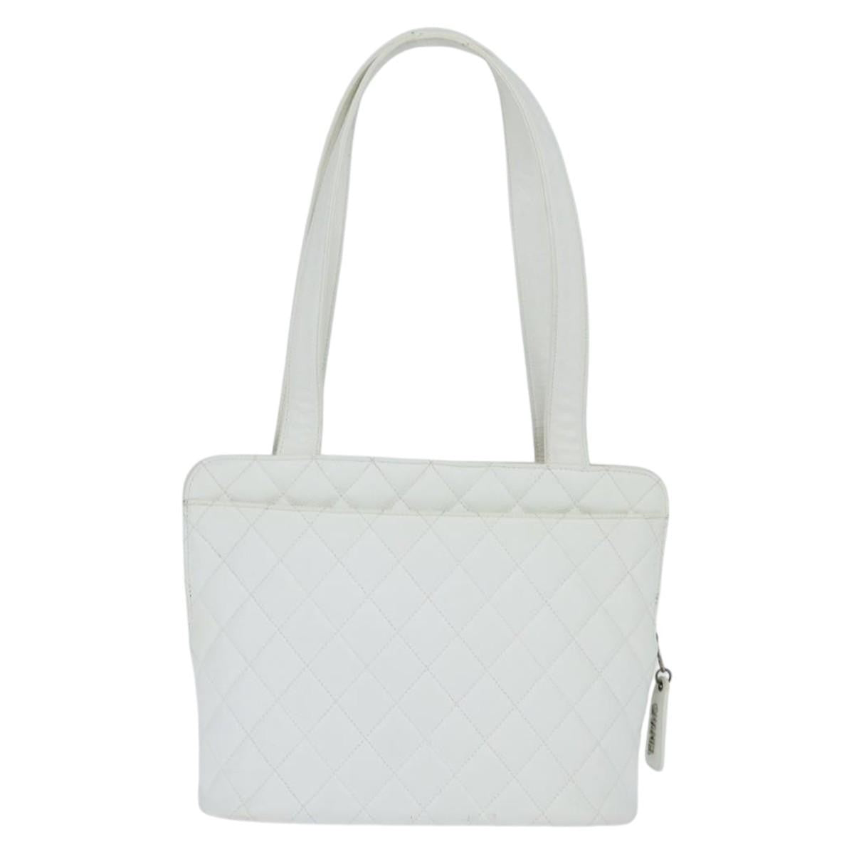 Chanel Vintage Cc Zip Around Bowler Bag Quilted Caviar White Leather Tote Bag Bag