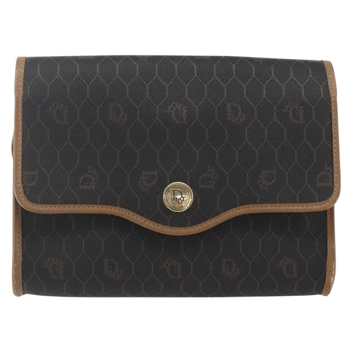 Christian Dior Vintage Honeycomb Flap Crossbody Bag Canvas And Leather Black Canvas Shoulder Bag Bag (Pre-Owned)