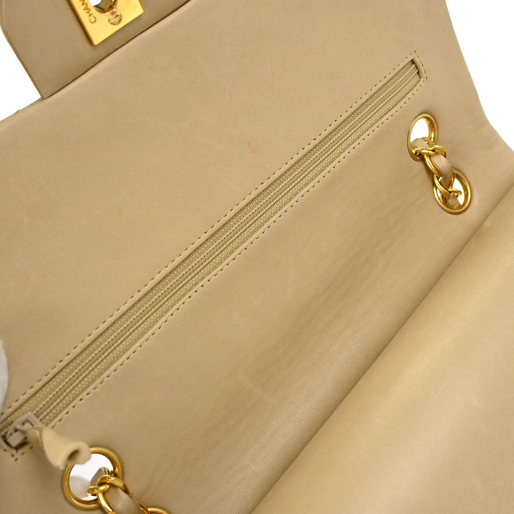 Chanel Vintage Classic Double Flap Bag Quilted Lambskin Beige Leather Shoulder Bag Bag