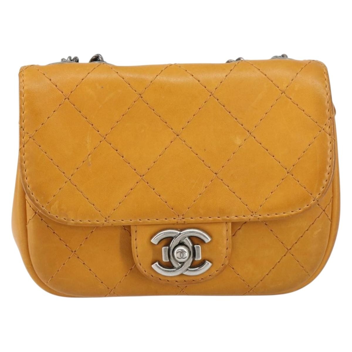 Chanel Chain Flap Bag Quilted Leather Orange Leather Shoulder Bag Bag