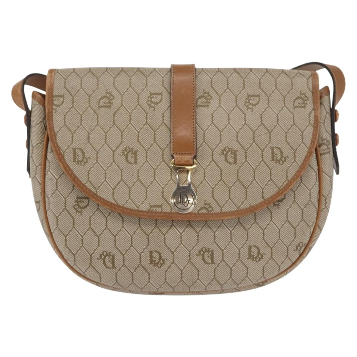 Christian Dior Vintage Honeycomb Shoulder Bag Canvas And Leather Beige Canvas Shoulder Bag Bag (Pre-Owned)
