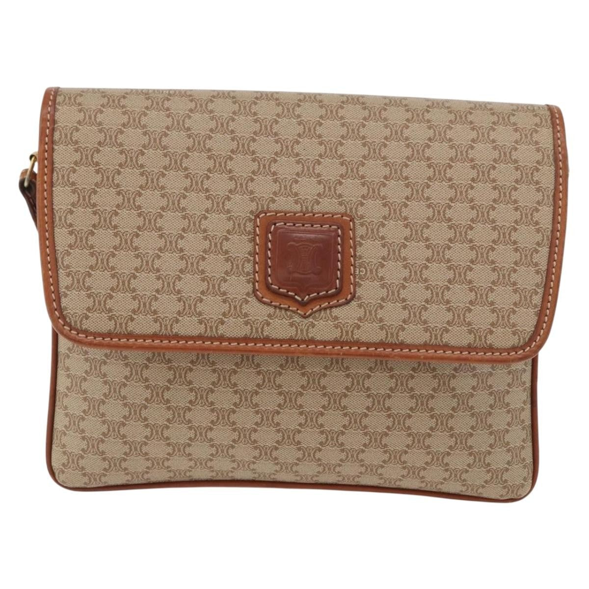 Celine Vintage Macadam Shoulder Bag Canvas And Leather Beige Canvas Shoulder Bag Bag