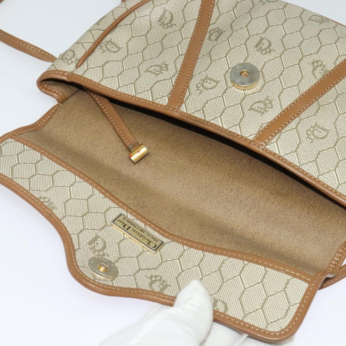 Christian Dior Vintage Honeycomb Shoulder Bag Canvas Beige Canvas Bag (Pre-Owned)