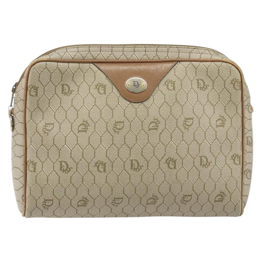 Christian Dior Vintage Honeycomb Shoulder Bag Canvas And Leather Beige Canvas Shoulder Bag Bag (Pre-Owned)