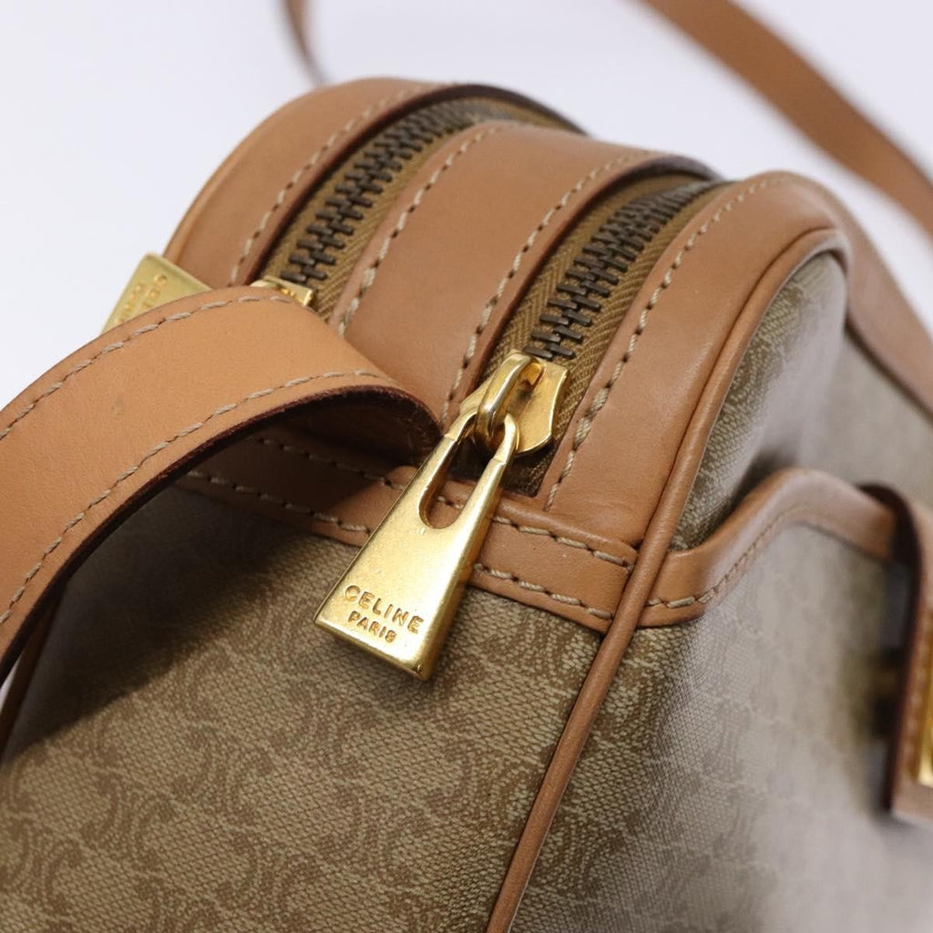 Celine Vintage Macadam Shoulder Bag Canvas And Leather Beige Canvas Bag