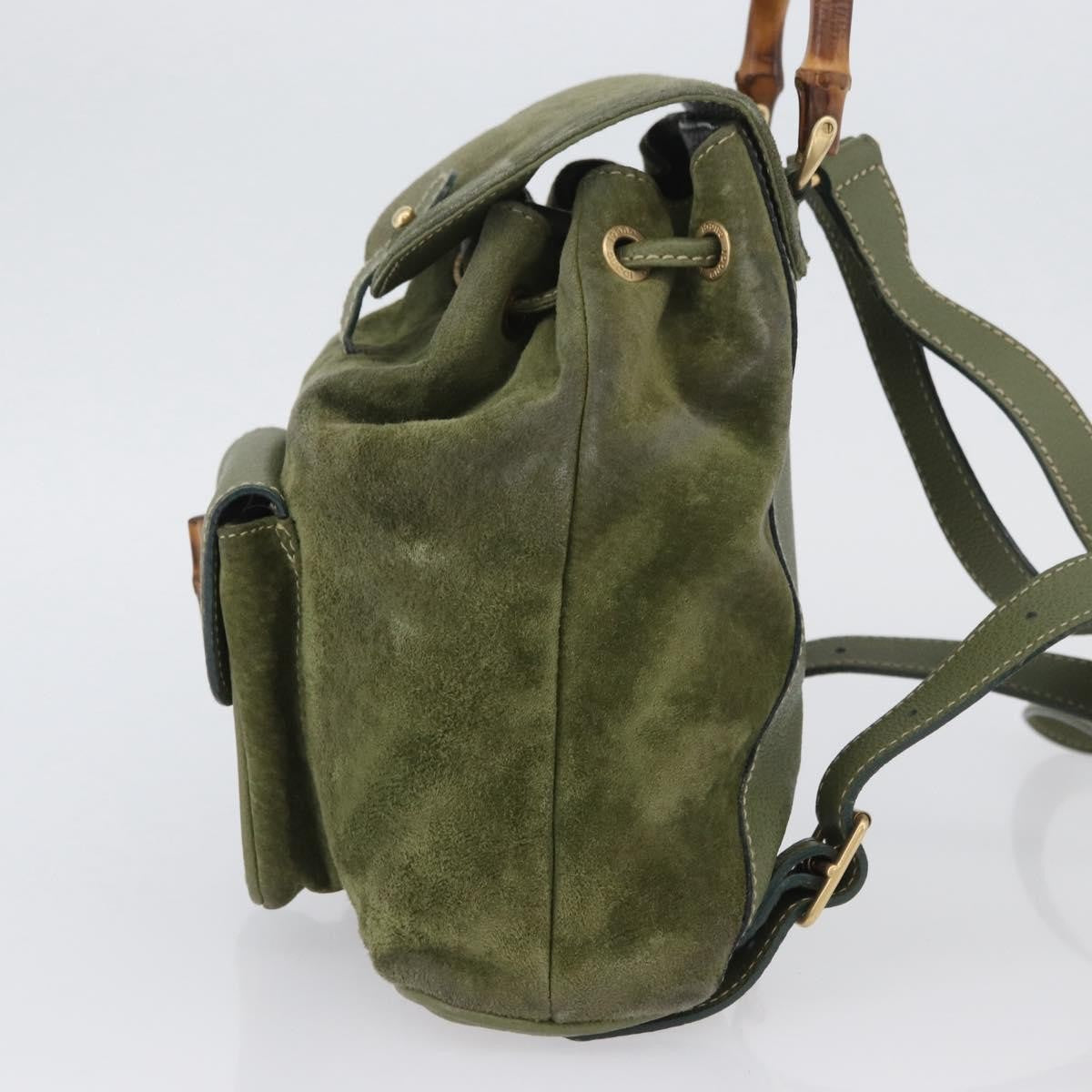 Gucci Gucci Bamboo Backpack Daim Khaki Leather Backpack Bag (Pre-Owned)