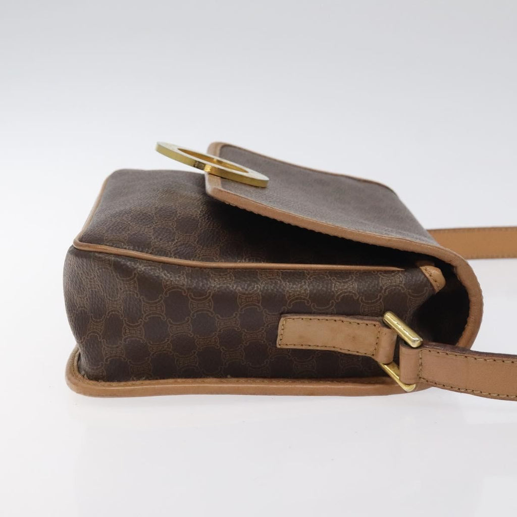 Celine Vintage Macadam Circle Logo Shoulder Bag Canvas And Leather Brown Canvas Shoulder Bag Bag