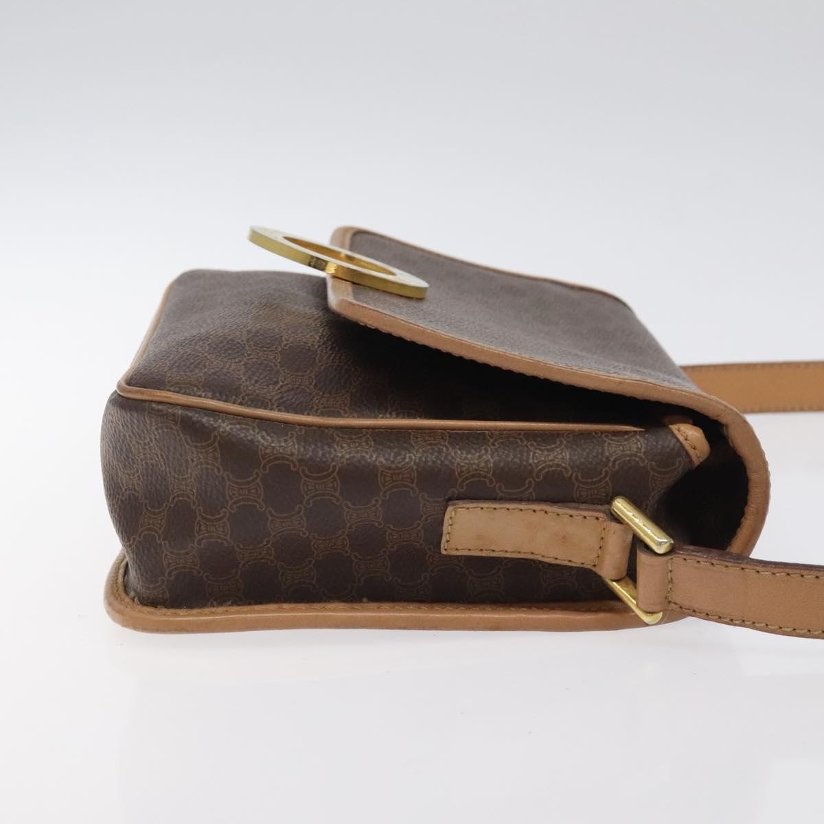 Celine Vintage Macadam Circle Logo Shoulder Bag Canvas And Leather Brown Canvas Shoulder Bag Bag