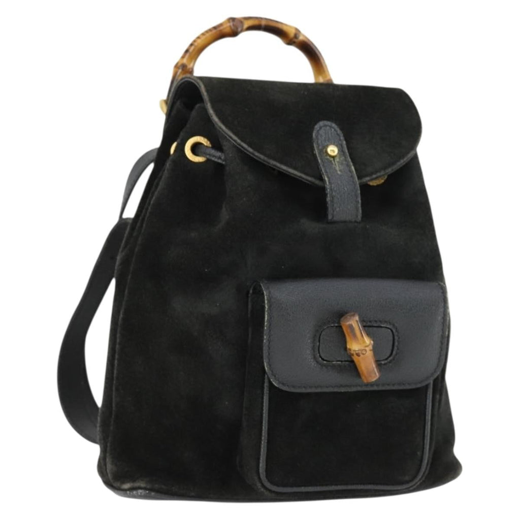 Gucci Gucci Bamboo Backpack Daim Black Suede Backpack Bag (Pre-Owned)