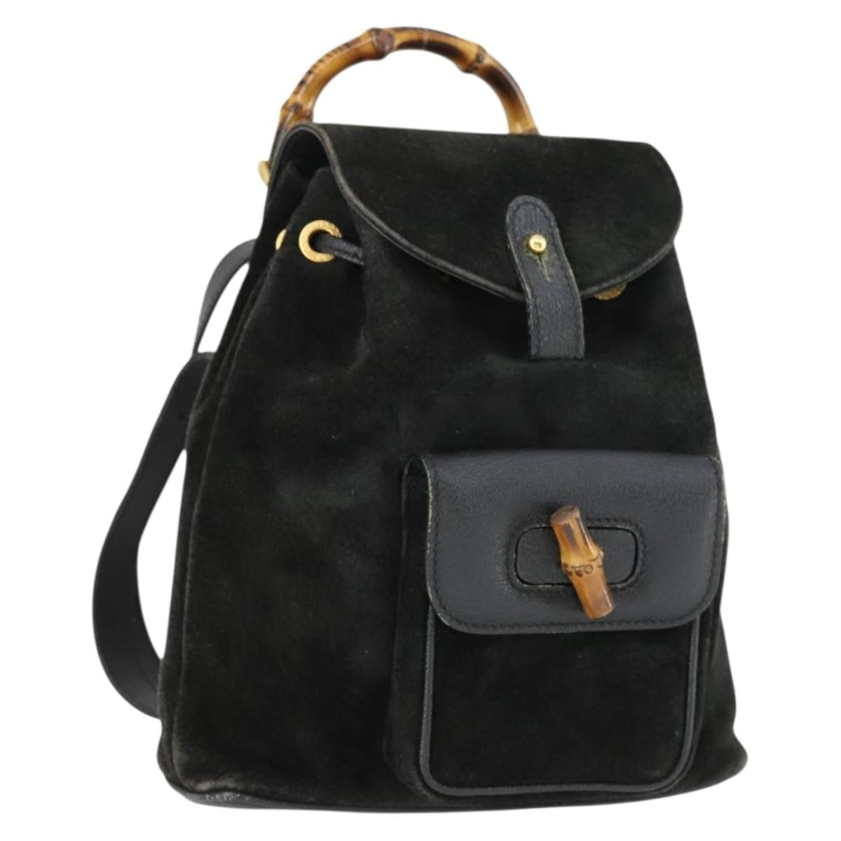Gucci Gucci Bamboo Backpack Daim Black Suede Backpack Bag (Pre-Owned)