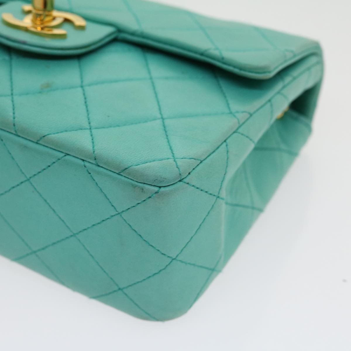 Chanel Square Classic Single Flap Bag Quilted Lambskin Blue Leather Handbag