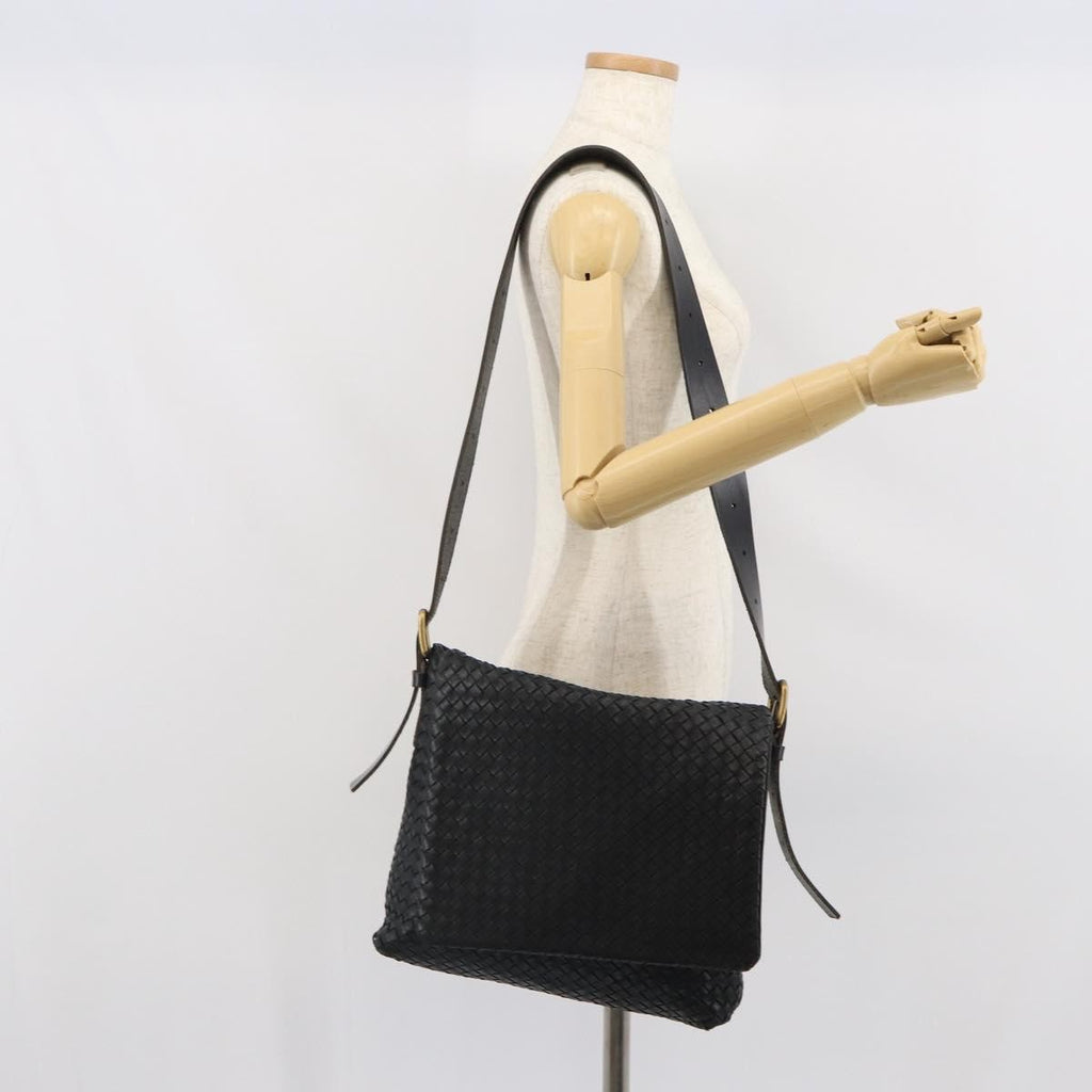Bottega Veneta Square Flap Messenger Bag Intrecciato Nappa Black Leather Shoulder Bag Bag