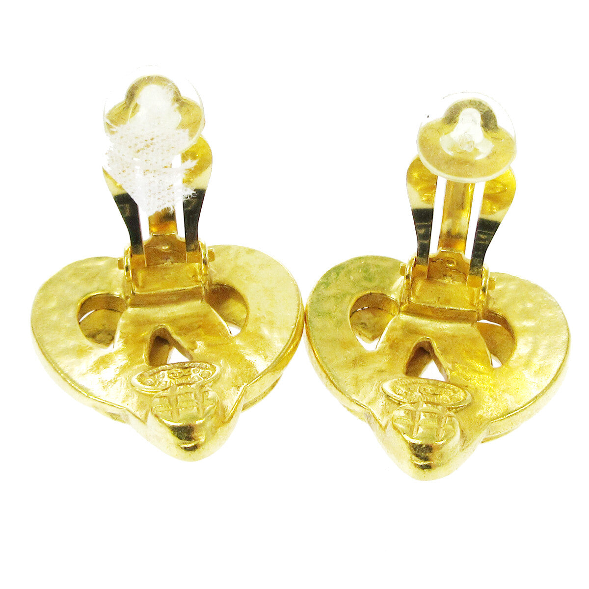 Chanel Vintage Cc Heart Cut Out Drop Clip-On Earrings Metal Gold Gold_Plated Earrings Jewelry