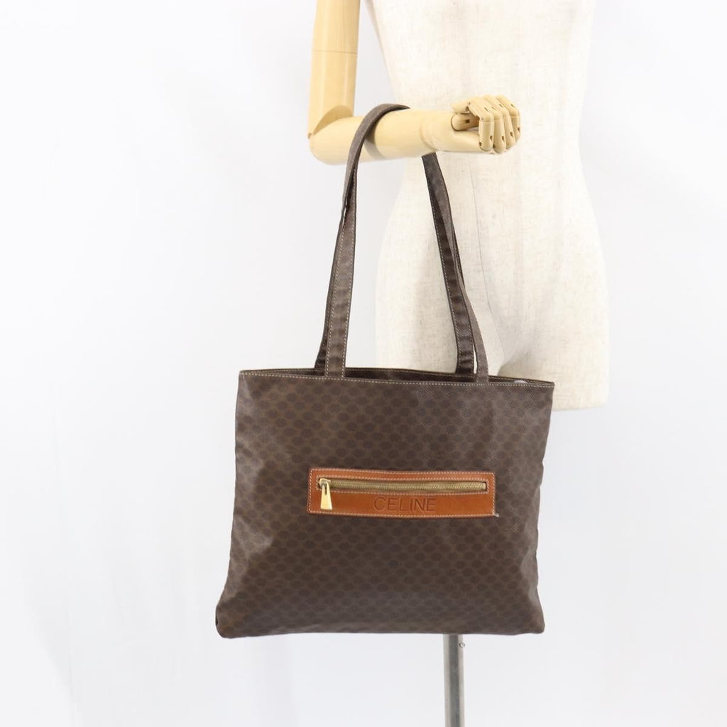 Celine Vintage Macadam Tote Bag Canvas Brown Canvas Tote Bag Bag