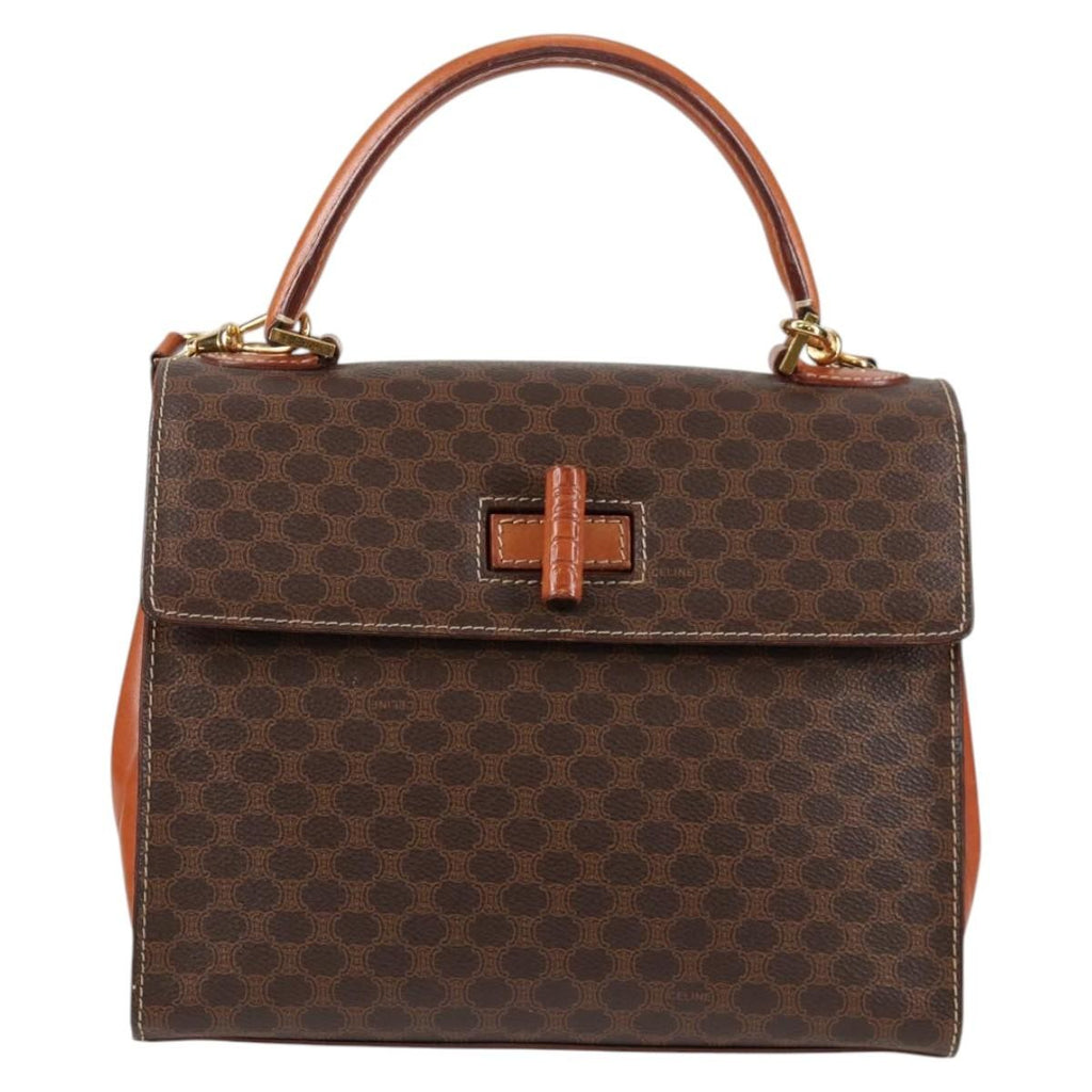 Celine Vintage Convertible Top Handle Bag Macadam Coated Canvas Brown Canvas Bag
