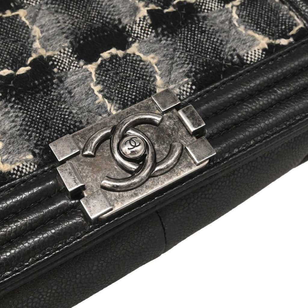 Chanel Boy Flap Bag Tweed And Leather Black Leather Shoulder Bag Bag
