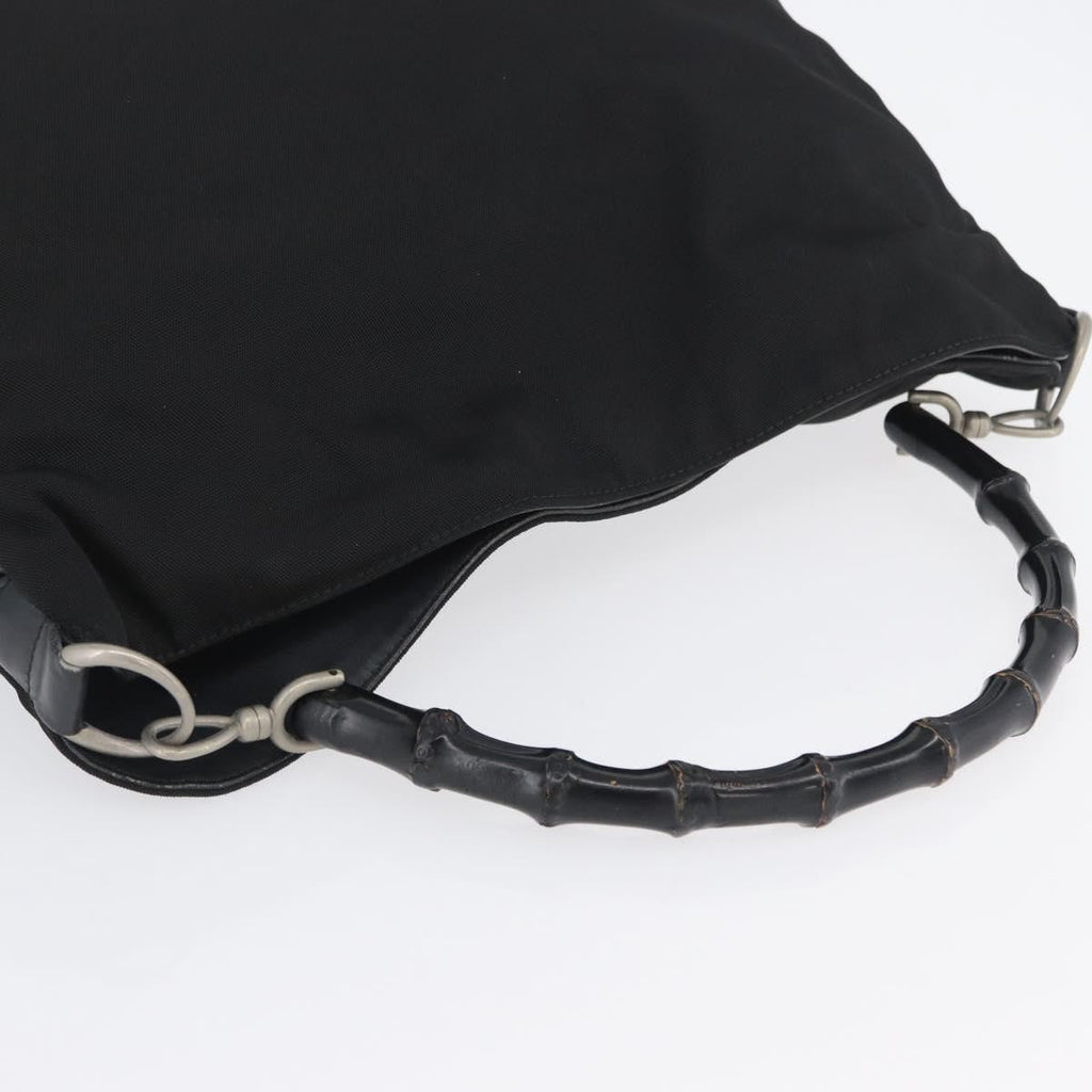 Gucci Vintage Bamboo Handle Bag Nylon Black Nylon Handbag (Pre-Owned)
