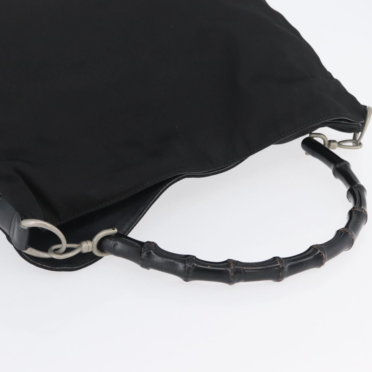Gucci Vintage Bamboo Handle Bag Nylon Black Nylon Handbag (Pre-Owned)