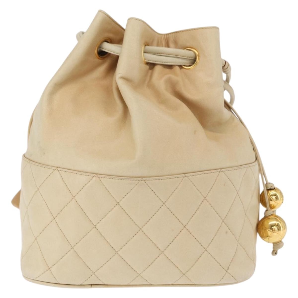 Chanel Gabrielle Drawstring Bag Quilted Calfskin Beige Leather Shoulder Bag Bag