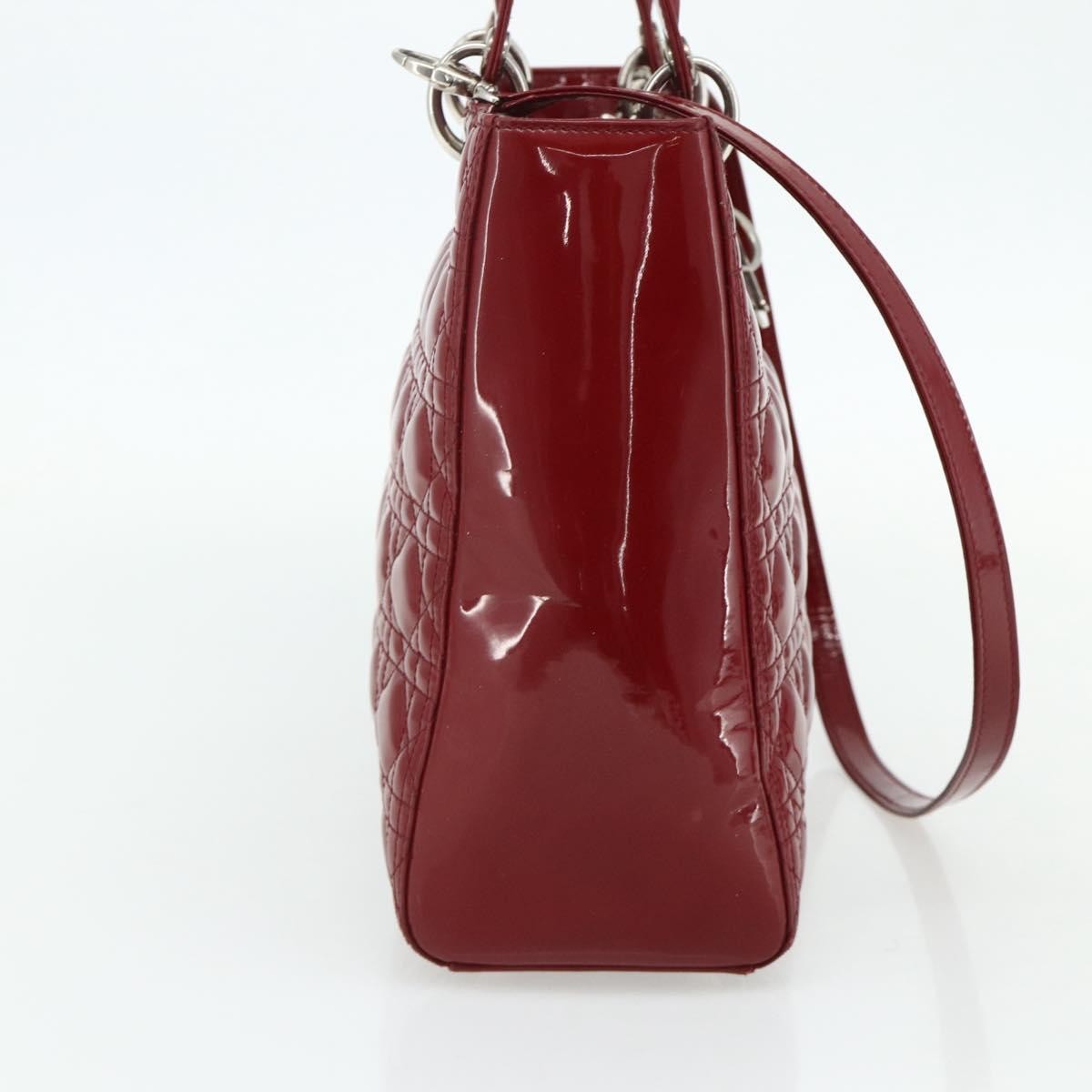 Christian Dior Lady Dior Bag Cannage Quilt Patent Red Patent_Leather Handbag (Pre-Owned)