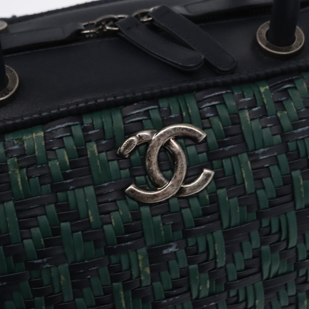 Chanel Convertible Chain Bowler Bag Woven Calfskin Green Leather Handbag