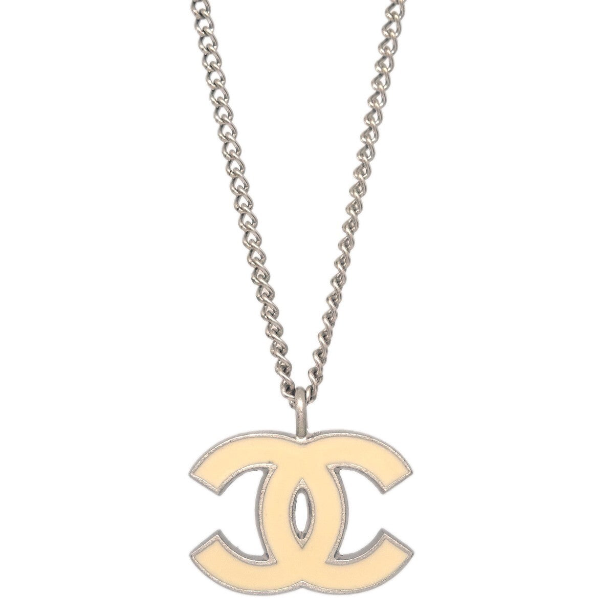 Chanel Cc Logo Pendant Necklace Metal Silver Silver_Plated Necklace Jewelry
