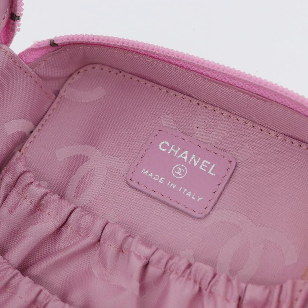 Chanel Cambon Zip Around Cosmetic Case Quilted Leather Pink Leather Wallets Accessory