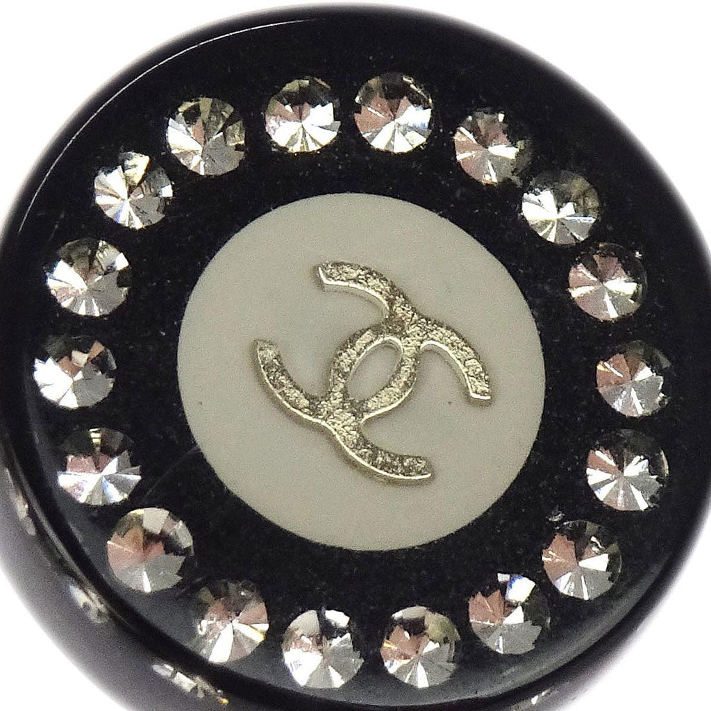 Chanel Vintage Cc Round Button Clip-On Earrings Metal Black Plastic Earrings Jewelry