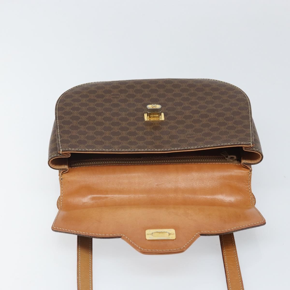 Celine Vintage Macadam Shoulder Bag Canvas And Leather Brown Canvas Shoulder Bag Bag