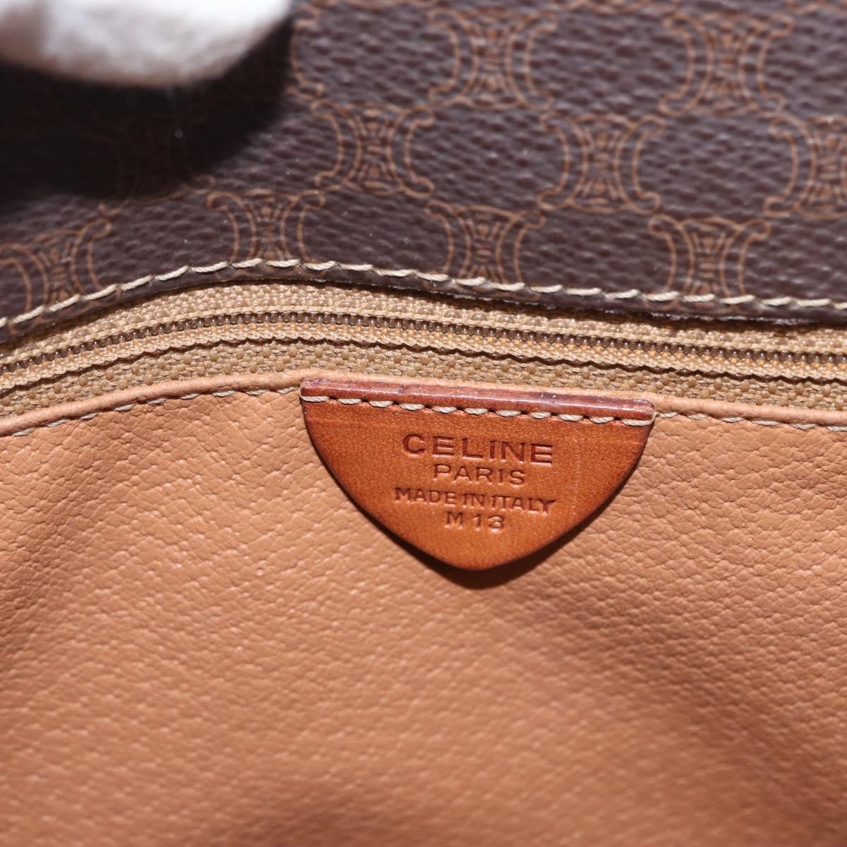 Celine Vintage Macadam Circle Logo Shoulder Bag Canvas And Leather Brown Canvas Shoulder Bag Bag