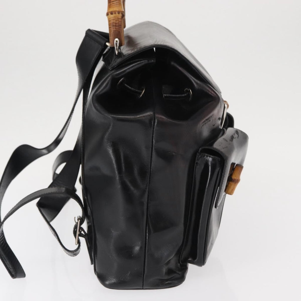 Gucci Vintage Bamboo Backpack Leather Black Leather Backpack Bag (Pre-Owned)