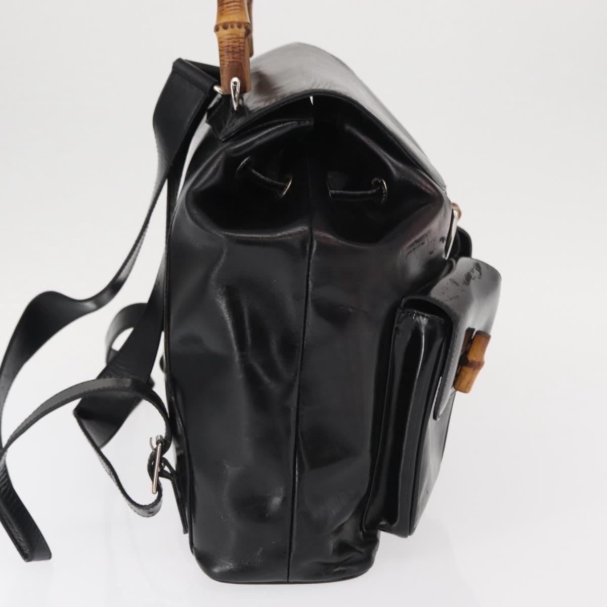 Gucci Vintage Bamboo Backpack Leather Black Leather Backpack Bag (Pre-Owned)