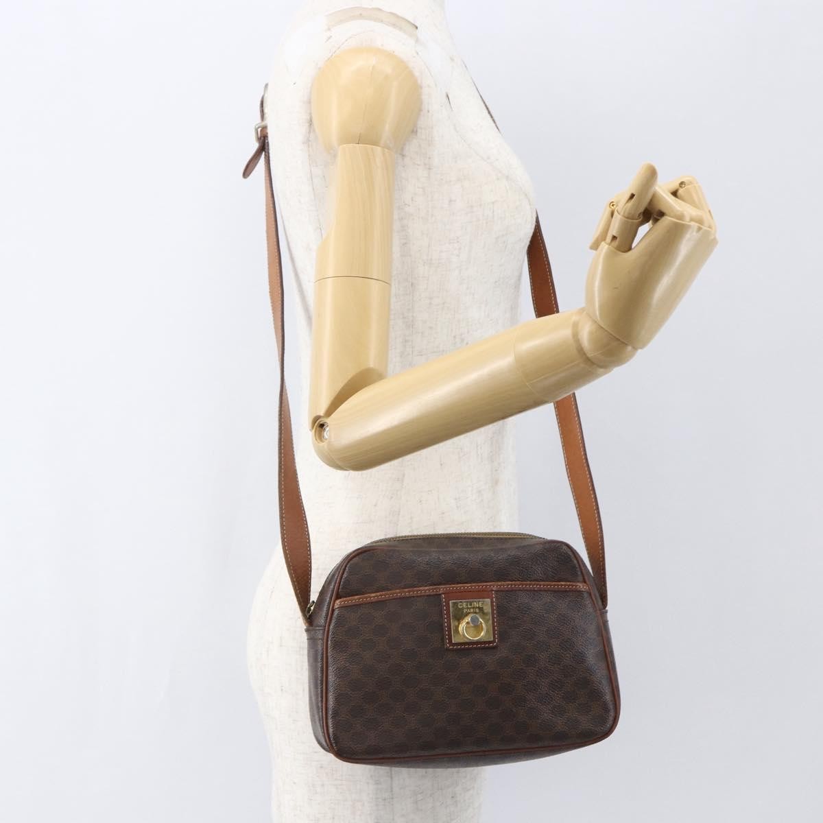 Celine Vintage Macadam Shoulder Bag Canvas And Leather Brown Canvas Shoulder Bag Bag