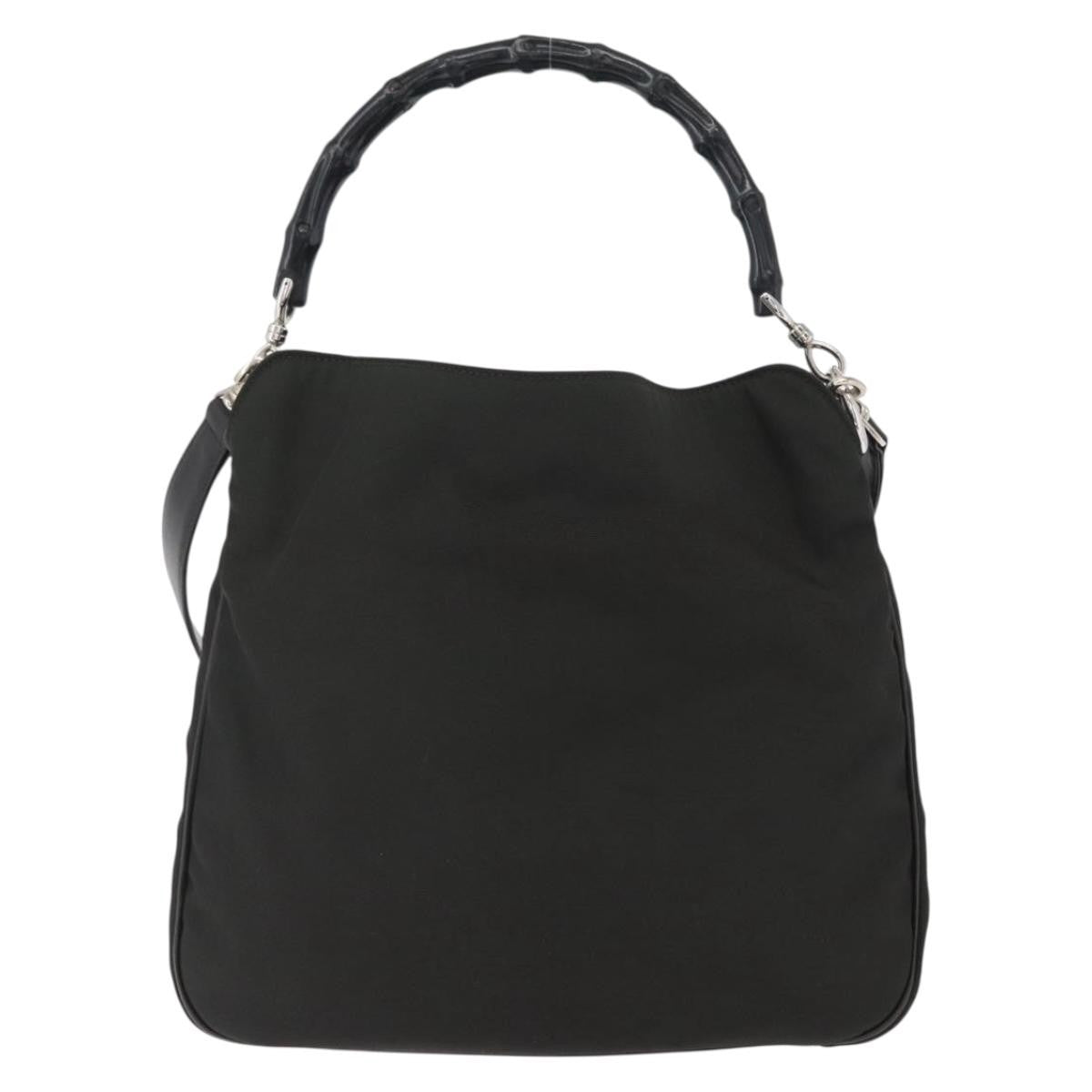Gucci Vintage Bamboo Handle Bag Nylon Black Nylon Handbag (Pre-Owned)