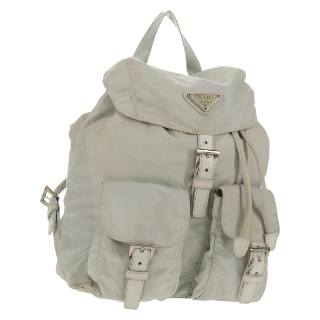 Prada Double Pocket Backpack Chain Shoulder Bag Re-Nylon Gray Nylon Backpack Bag