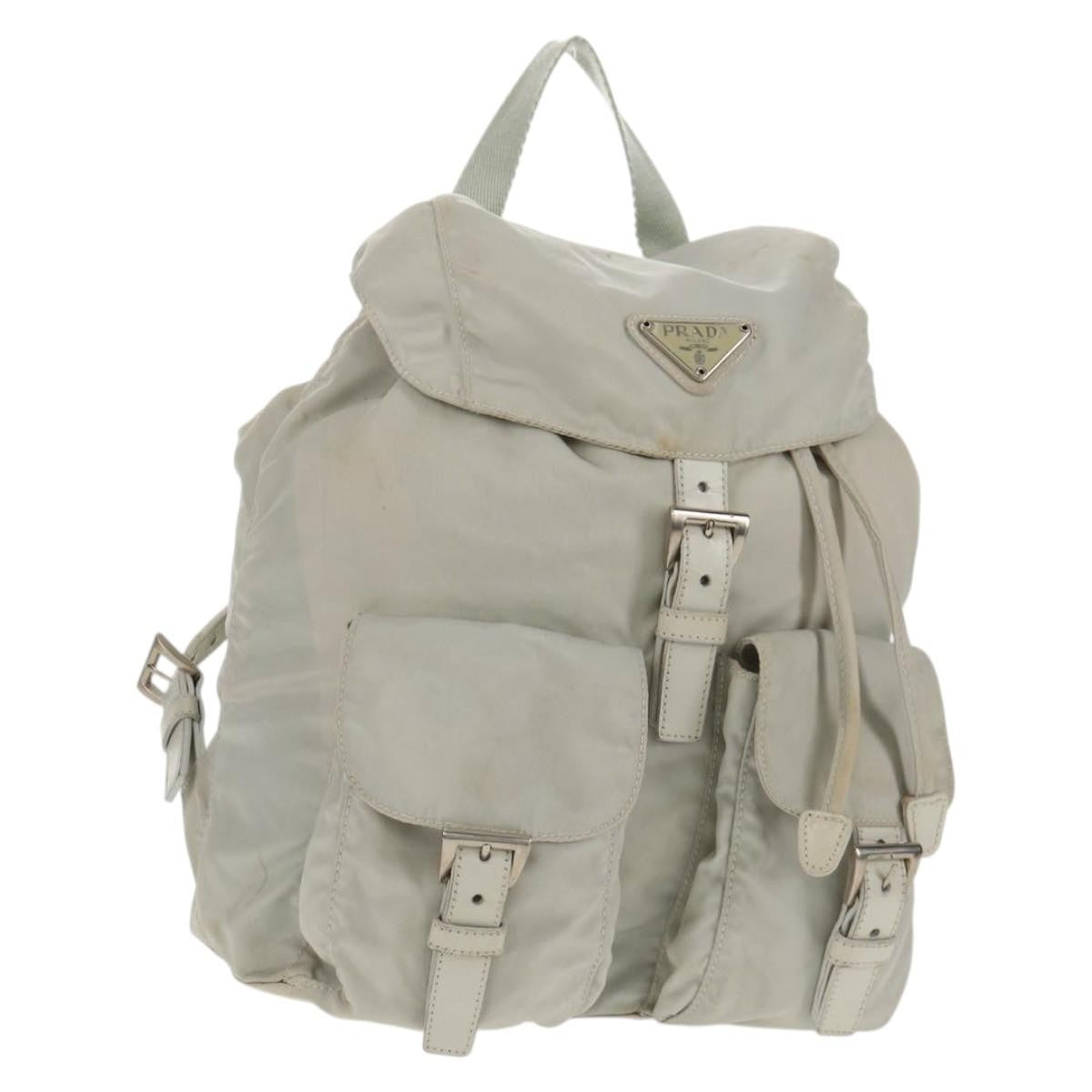 Prada Double Pocket Backpack Chain Shoulder Bag Re-Nylon Gray Nylon Backpack Bag