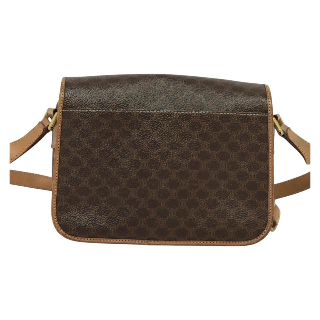 Celine Vintage Macadam Circle Logo Shoulder Bag Canvas And Leather Brown Canvas Shoulder Bag Bag
