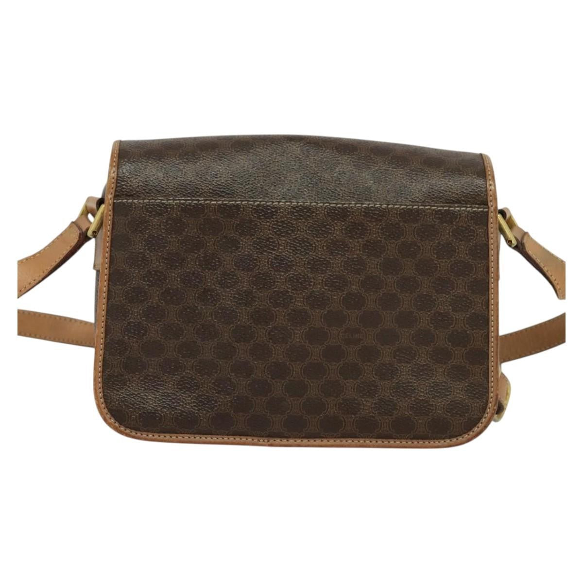 Celine Vintage Macadam Circle Logo Shoulder Bag Canvas And Leather Brown Canvas Shoulder Bag Bag