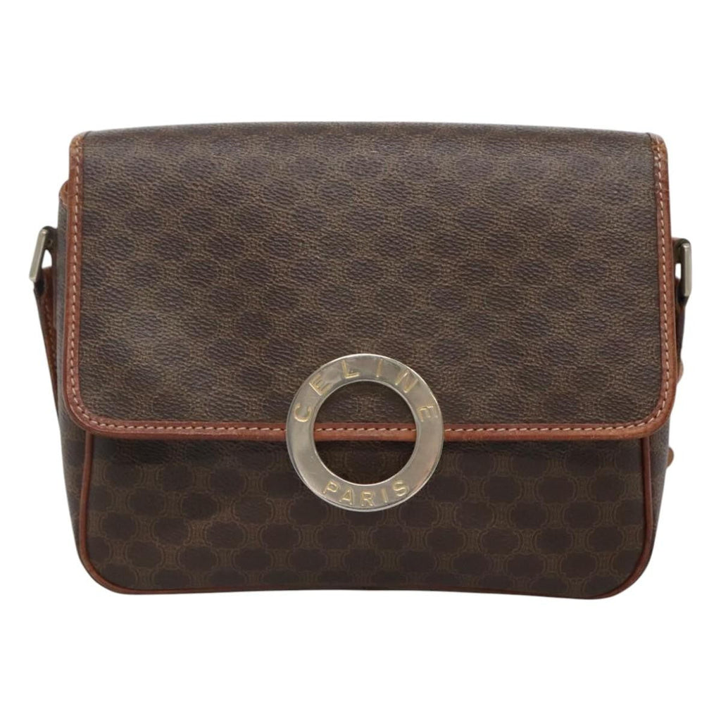 Celine Vintage Macadam Circle Logo Shoulder Bag Canvas And Leather Brown Canvas Shoulder Bag Bag
