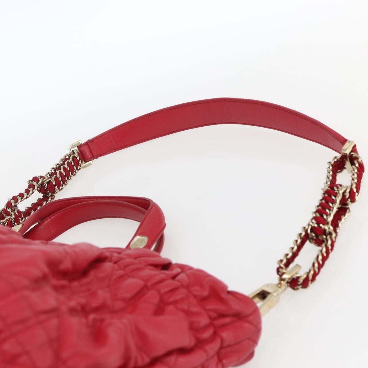 Christian Dior Delices Tote Cannage Quilt Leather Red Leather Tote Bag Bag (Pre-Owned)
