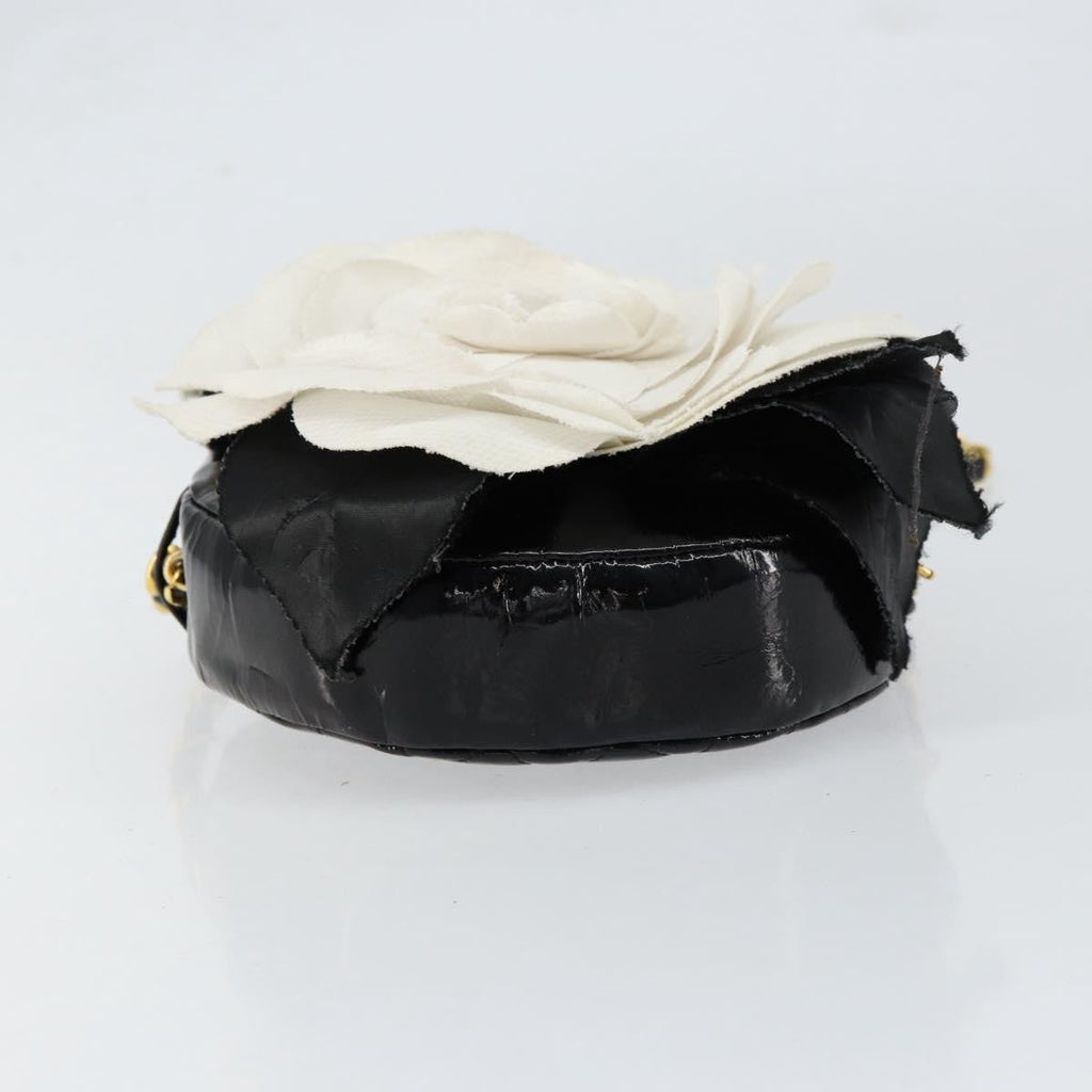 Chanel Vintage Camellia Round Evening Bag Lambskin And Satin Black Patent_Leather Clutche & Pouche Bag
