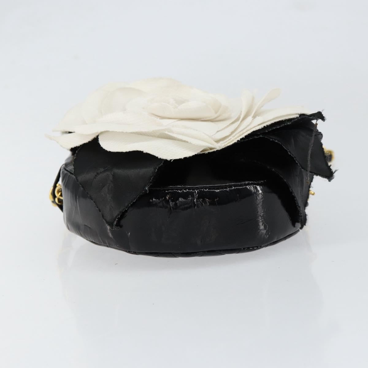 Chanel Vintage Camellia Round Evening Bag Lambskin And Satin Black Patent_Leather Clutche & Pouche Bag
