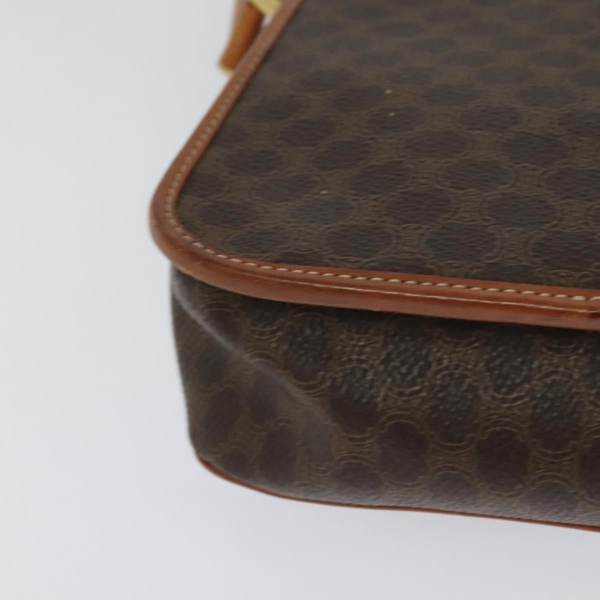 Celine Vintage Macadam Circle Logo Shoulder Bag Canvas And Leather Brown Canvas Shoulder Bag Bag