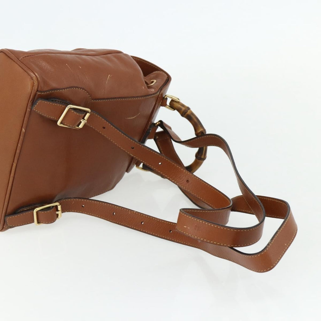 Gucci Vintage Bamboo Backpack Leather Brown Leather Backpack Bag (Pre-Owned)