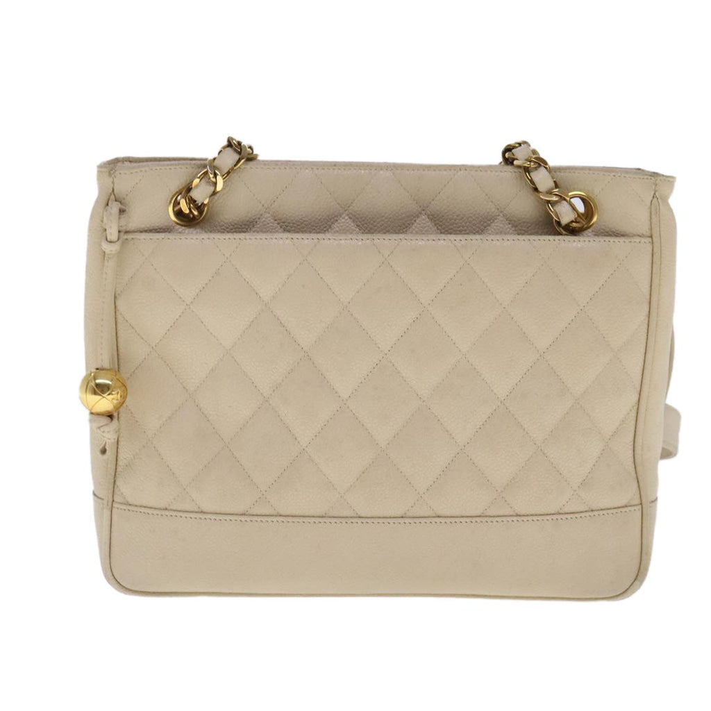 Chanel Vintage Slit Pocket Shoulder Bag Quilted Caviar Beige Leather Shoulder Bag Bag