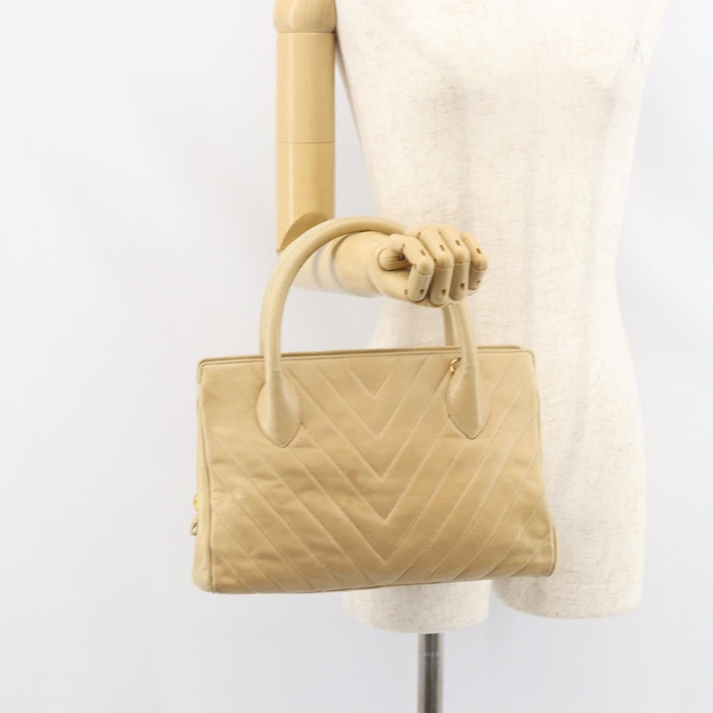 Chanel Vintage Convertible Tote Chevron Lambskin Beige Leather Tote Bag Bag